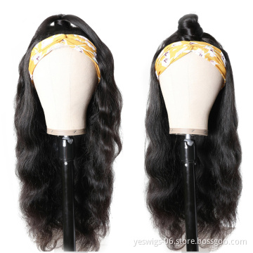 Cheap Virgin Raw Indian Cuticle Aligned Natural Remy Human Hair Body Wave Headband Wig Glueless None Lace Wig For Black Women